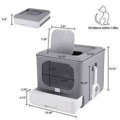 Folding Cat Litter Box Large Enclosed Toilet w/ Lid &Active Door Pull-out Drawer