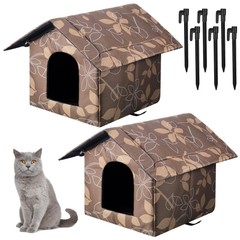 2 Pcs Outdoor Cat House Feral Weatherproof Stray Cat Dog Tent Shelter