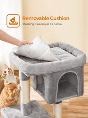 Cat Tree Tower Condo Light Gray with Large Perch 2 Caves Scratching Post
