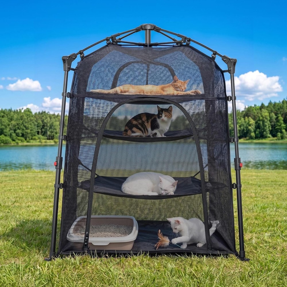 Catio Outdoor Cat Enclosure Pop up Cat Tower Tent Cat Playpen w/Breathable Mesh