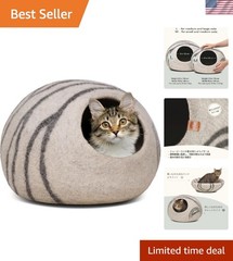 Luxurious Light Grey Merino Wool Cat Cave – Handmade Large Bed for Cats