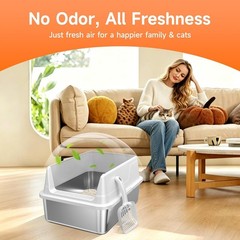Stainless Steel Litter Box W/ High Sides Small Metal Litter Box Kittens & Senior