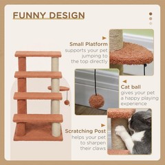 4 Levels Cat Steps with Scratching Posts for High Bed, Sofa, Brown