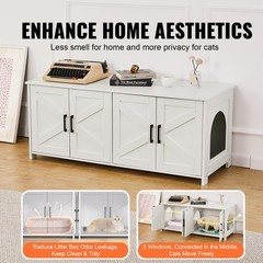 Cat Litter Box Enclosure Furniture Hidden 2 Rooms White 47.2×18.5×19.7in