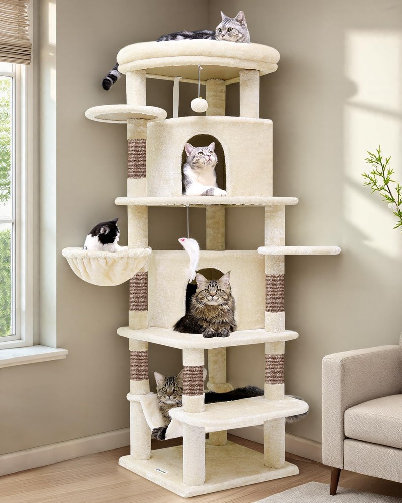 Globlazer Corner Cat Tree for Large Cats, 66inch Tall Curved Series Large Cat…