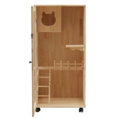Wooden Large Indoor Cat Enclosure Catio Cage with Ramp and Covered Cat House Kit
