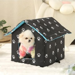 Weatherproof Warm Insulated Outdoor Cat House with Transparent Curtain (LARGE)