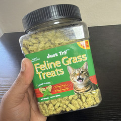 Just Try Feline Grass Treats Dry Snack Catnip Hairball Control 13.8 oz