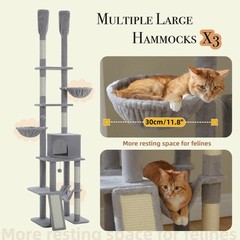 PAWZ Road Floor to Ceiling Cat Tree Tower with Dual Scratching Posts 85-112 Inch