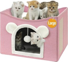 Indoor Cat House Bed Foldable Multifunction Cat Cave and Scratching Board (Large