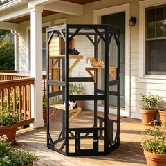 70″ Catio Outdoor Cat Enclosure,Large Walk-in Cat Cage with Waterproof Cover