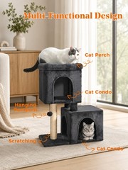 PAWZ Road Cat Tree for Indoor Cats, 31″ Tall Cat Tower with Dual Condo Top Perch