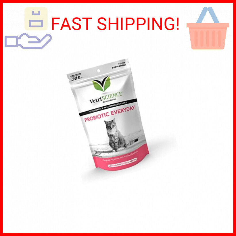 VetriScience Probiotic Everyday for Cats, Digestive Support Supplement, Duck Fla