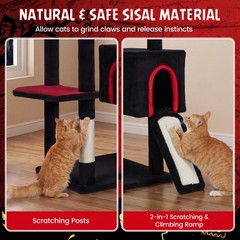 75″ Gothic Cat Tree with 2 Condos, Top Perch, Sisal Scratching Posts & Ramp