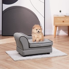 Teamson Pets Ivan Chaise Lounge Dog Bed with Storage for Pets Up to 33 lbs, Gray