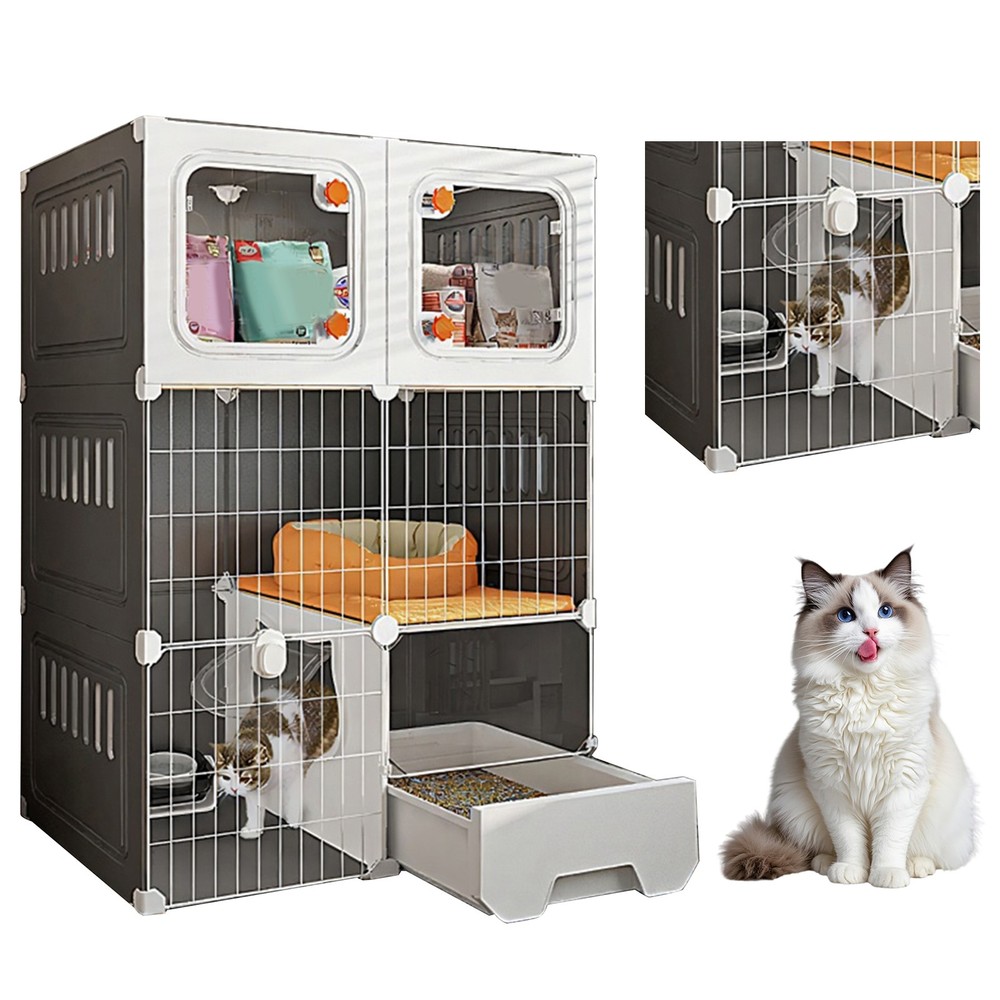 Integrated Cat House Hammock Cat Crate Indoor Catio Indoor Pet Cat House (Grey)