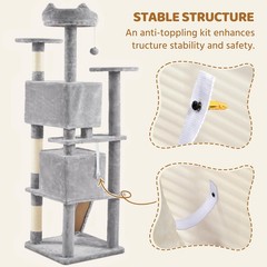 70in Multi-Level Cat Tree Tall Cat Tower Cat Furniture,Cats Activity Center,Gray