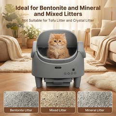 1 Roll Trash Bags Included Grey Open-Top Automatic Self-Cleaning Cat Litter Box,