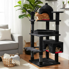 63in Gothic Cat Tree Tower w Coffin Bed Multi Level Condo Black Red