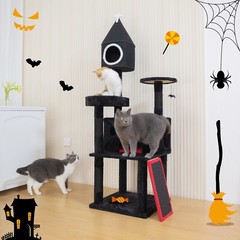 COZIWOW 64in Gothic Cat Tree with Coffin Bed Indoor Cat Tower w/ Condo Platform