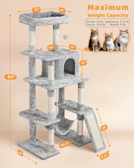 Large Multi-Level Cat Tree for Multi-Cat Households, 63″ Tall w/Large Perch,Gray