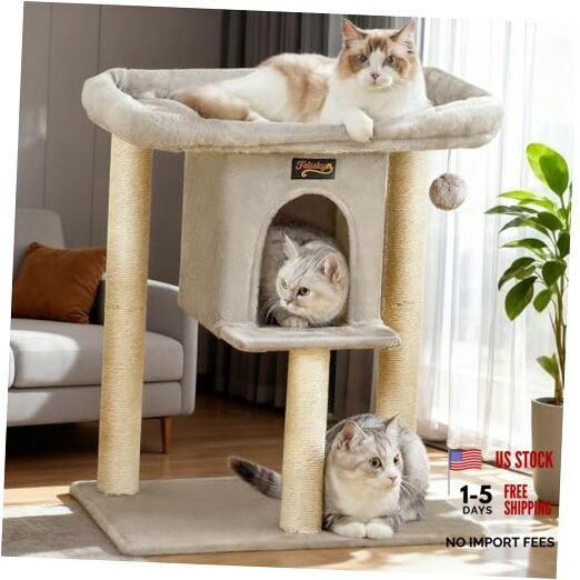 Cat Tree Tower Scratching Post for Indoor Large Cats, 28 Inches Light Grey 1