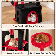 52” Gothic Cat Tree w/ Plush Perch & Condo Hammock& Hanging Spider Toy