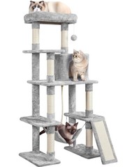 Large Multi-Level Cat Tree for Multi-Cat Households, 63″ Tall w/Large Perch,Gray