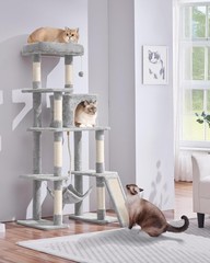 Large Multi-Level Cat Tree for Multi-Cat Households, 63″ Tall w/Large Perch,Gray