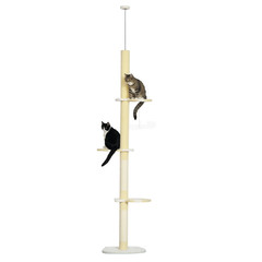 Yellow 87-103 Inch Floor to Ceiling Cat Tree Adjustable Height Ball Toy