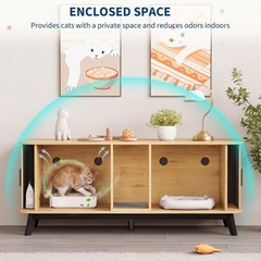 Sliding Door & Cat Litter Mat Included Walnut Hidden Litter Boxes Furniture, Cat