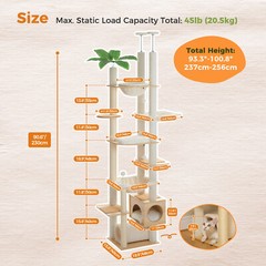 PAWZ Road Wood Cat Tree Tower Floor to Ceiling Scratching Post with Hammock Beds