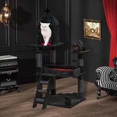 Gothic Cat Tree with Coffin Bed，55″ Cat Tower with Spacious Cat Condo，Scratch…