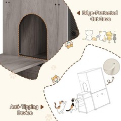 2-in-1 Cat Litter Box Enclosure Furniture with Removable Ladder &Scratching Post