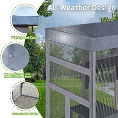 62.6″ Wooden Catio w/ Waterproof Cover & 2 Houses – Outdoor Cat Cage