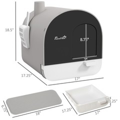 Cat Litter Box with Lid with Scoop and Filter, Light Gray