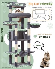 71 Inches Cat Tree for Large Cats 20lbs+, 3 Giant Perches, Multi-Level Cat Tr…