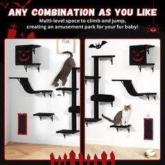 Gothic Wall-Mounted Cat Climber Set – 5 Floating Perches & Beds for Cats