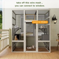Large Outdoor Catio Wooden Cat House Enclosure with 5 Platform & 2 Resting Boxes