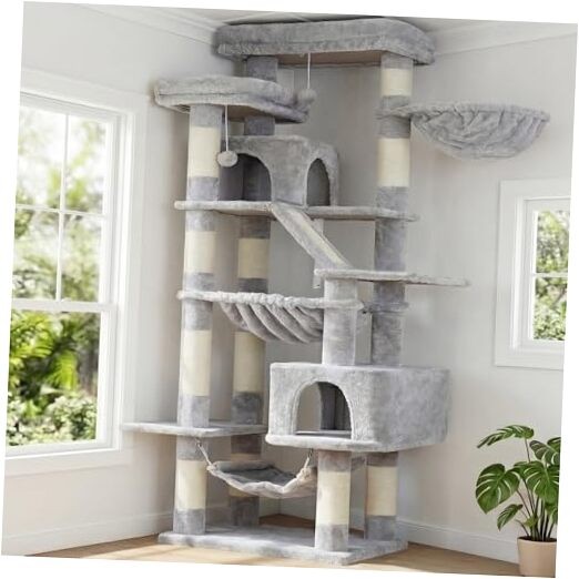 Cat Tree, 71-Inch-Tall Tower for Indoor Cats with 2 71 inch Light Gary