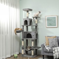 PawHut Multi-Level Cat Tree with 2 Condos, 80″ Tall Cat Tower for Indoor