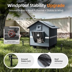 Outdoor Cat House with Raised Base & Toy Included, Weatherproof Feral Cat Shelte