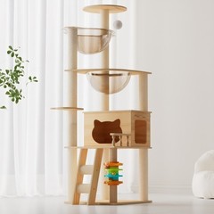 59″ Modern Cat Tower Wood Cat Tree Condo with Scratching Posts for Indoor Cats