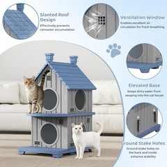 GULAIMOAO Outdoor Cat House Weatherproof, Durable Resin 2 Story, Sky Blue