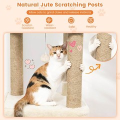 64″ Tall Cat Tree w/ 2 Large Condos, Jute Scratching Posts, Plush Top Perch