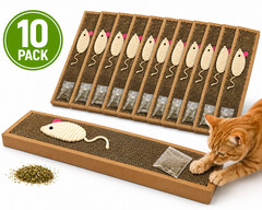 10-Pack Cat Scratcher Pads 14″ Cardboard Scratch Boards w Catnip Mouse Toy