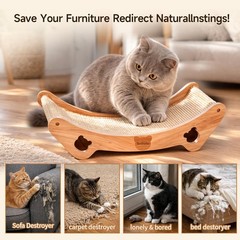 Upgraded Sisal Cat Scratcher Bed, Solid Oak natural color