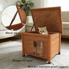 Outdoor Cat House Waterproof Wood Shelter for Feral Cats Rabbits Dogs
