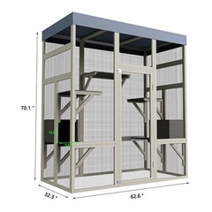 70″ H Outdoor Wooden Large Catio Cat House Enclosure w/ Waterproof Roof Platform