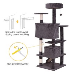 55″ Dark Grey Cat Tree Tower Condo Scrathcher Post Activity Center Playing House